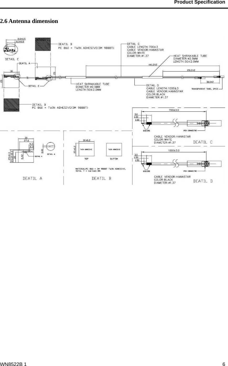                                           Product Specification                                              WN8522B 1  62.6 Antenna dimension    