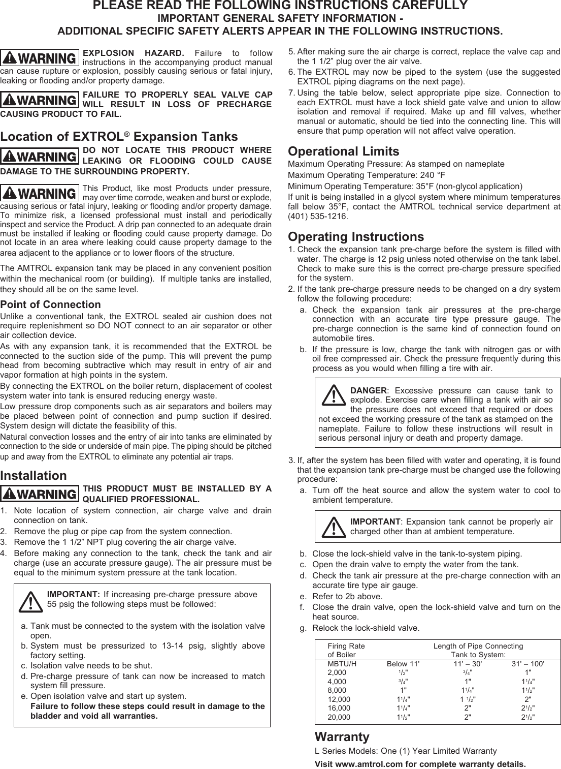 Page 2 of 4 - Amtrol Amtrol-Amtrol-Marine-Sanitation-System-Extrol-L-Series-Pressurized-Expansion-Tank-Users-Manual-  Amtrol-amtrol-marine-sanitation-system-extrol-l-series-pressurized-expansion-tank-users-manual