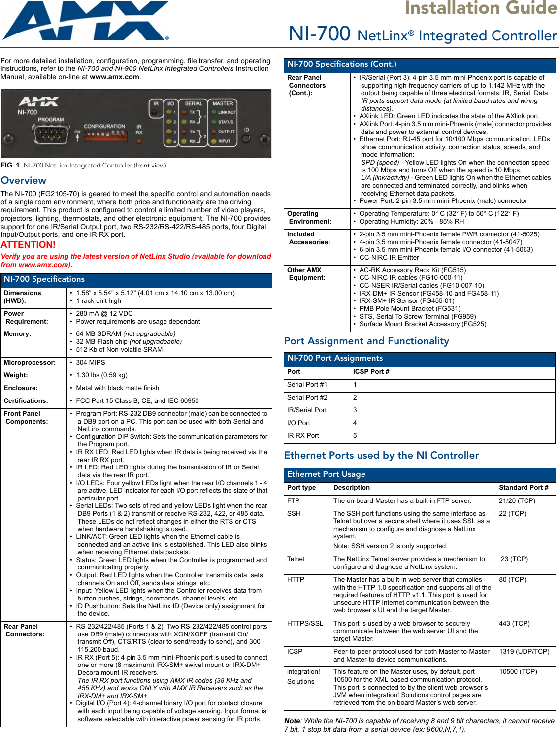 Page 1 of 2 - Amx Amx-Ni-700-Users-Manual-  Amx-ni-700-users-manual