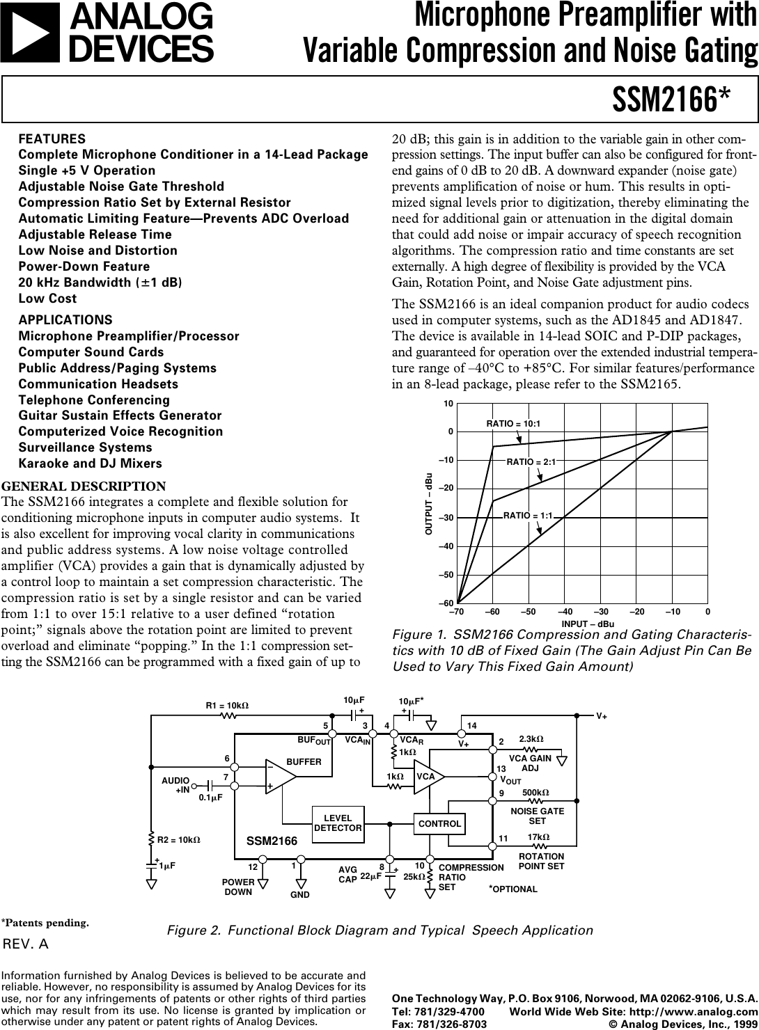 Analog Devices Ssm2166 Users Manual Data Sheet
