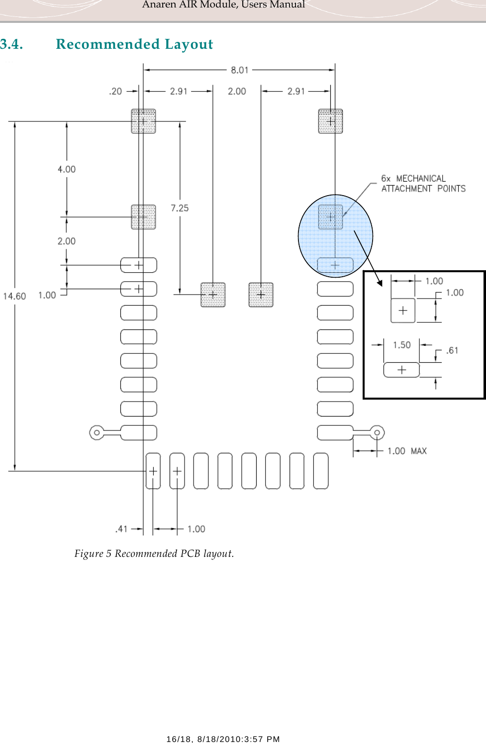 Anaren AIR Module, Users Manual  16/18, 8/18/2010:3:57 PM 3.4. Recommended Layout  Figure 5 Recommended PCB layout.  