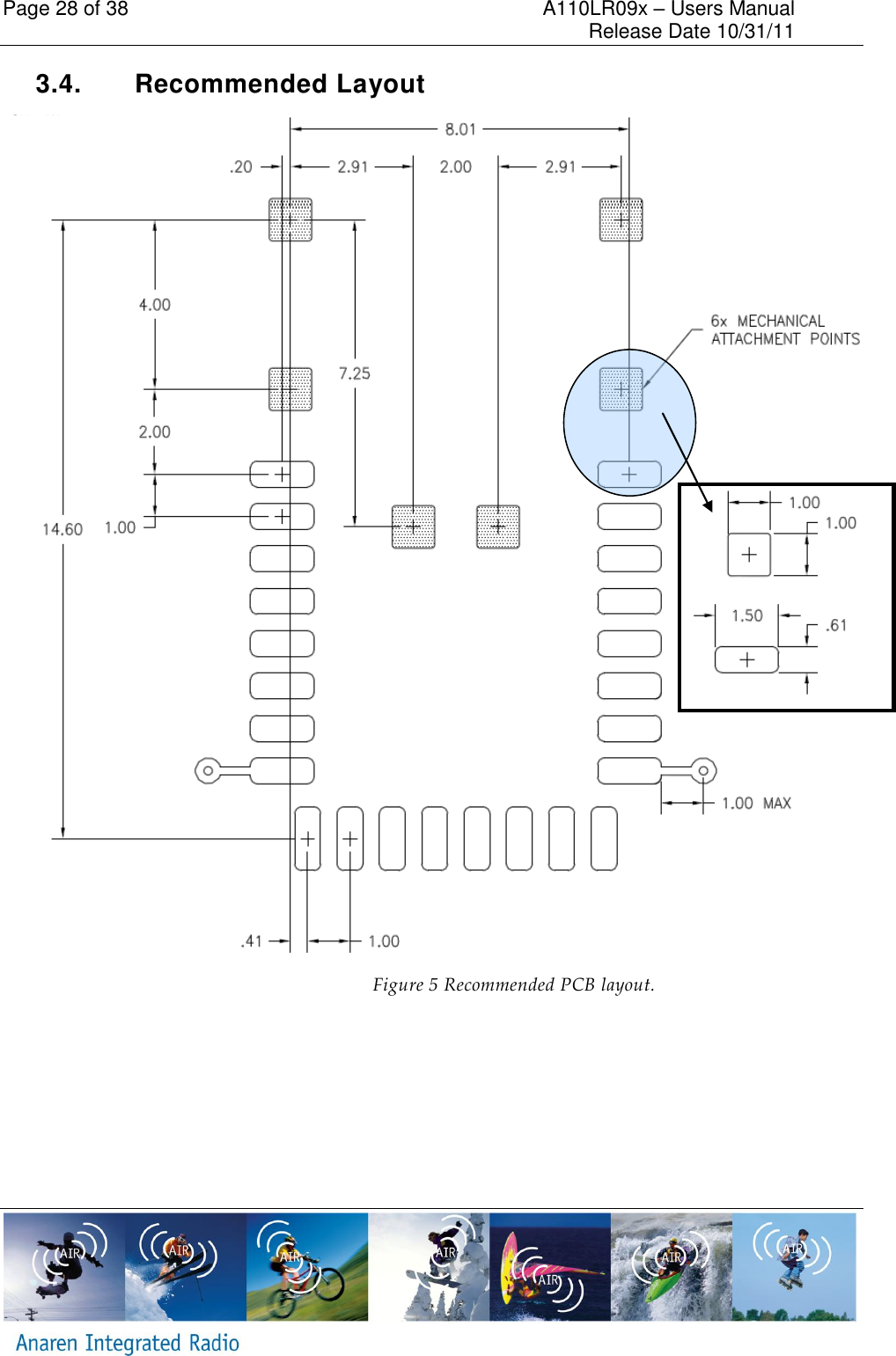 Page 28 of 38    A110LR09x &ndash; Users Manual     Release Date 10/31/11     3.4.  Recommended Layout  Figure 5 Recommended PCB layout.  