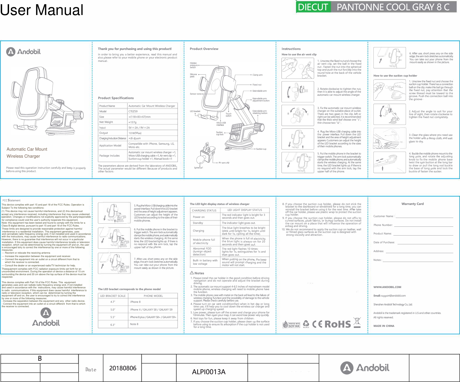 Page 1 of Andobil Technology CTEZ59 Automatic Car Mount Wireless Charger User Manual 