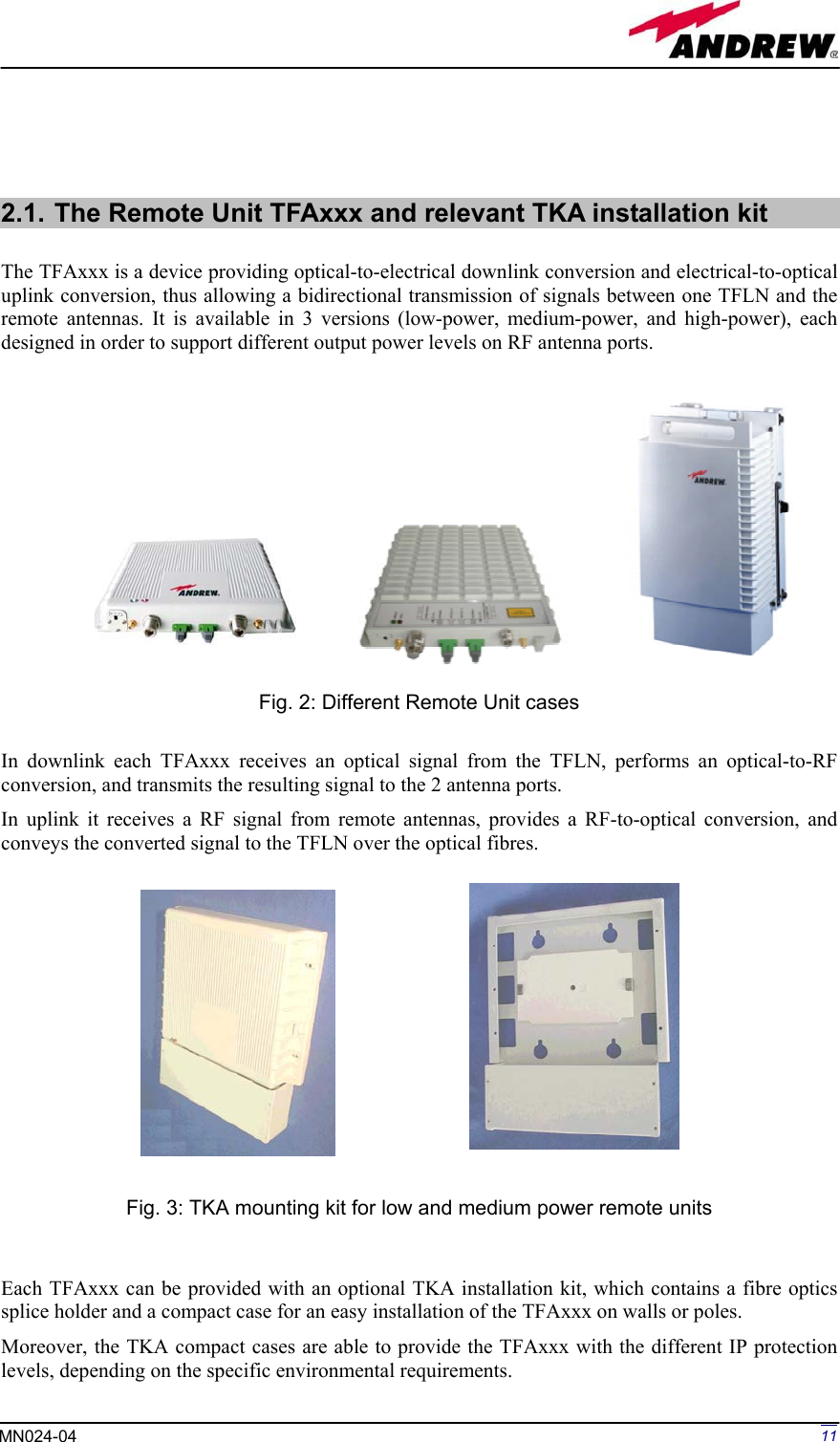 Page 11 of Andrew Wireless Innovations Group BCP-TFAM23 Model TFAM23 Downlink Booster User Manual MN024 04 rev3