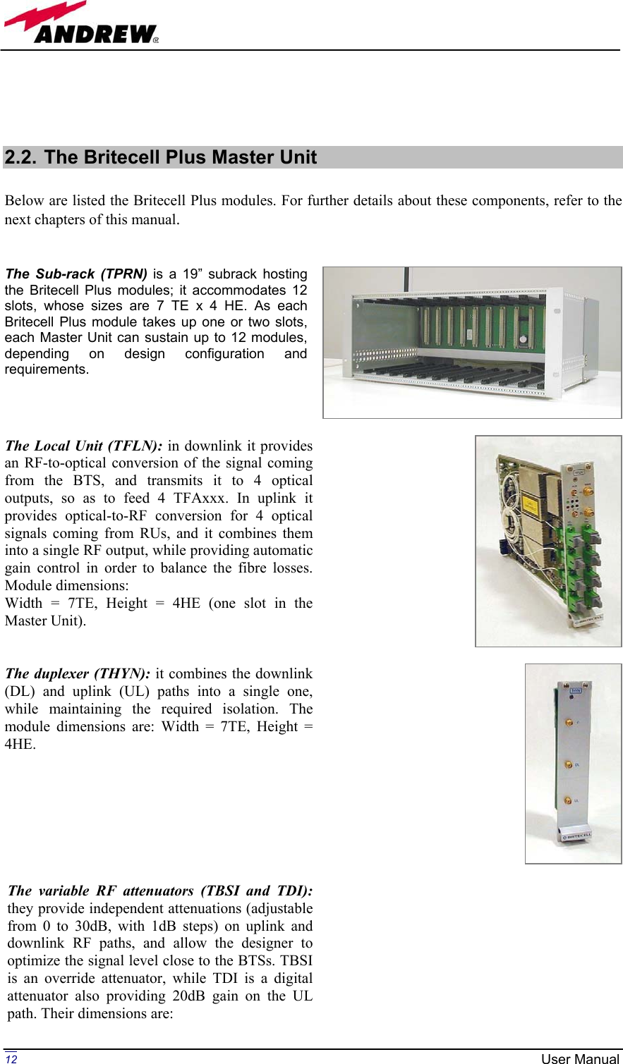 Page 12 of Andrew Wireless Innovations Group BCP-TFAM23 Model TFAM23 Downlink Booster User Manual MN024 04 rev3