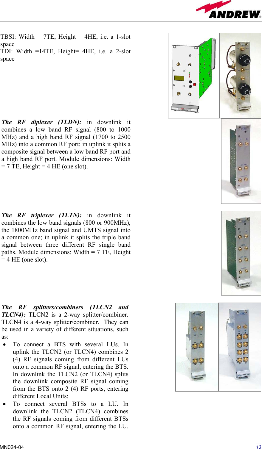 Page 13 of Andrew Wireless Innovations Group BCP-TFAM23 Model TFAM23 Downlink Booster User Manual MN024 04 rev3