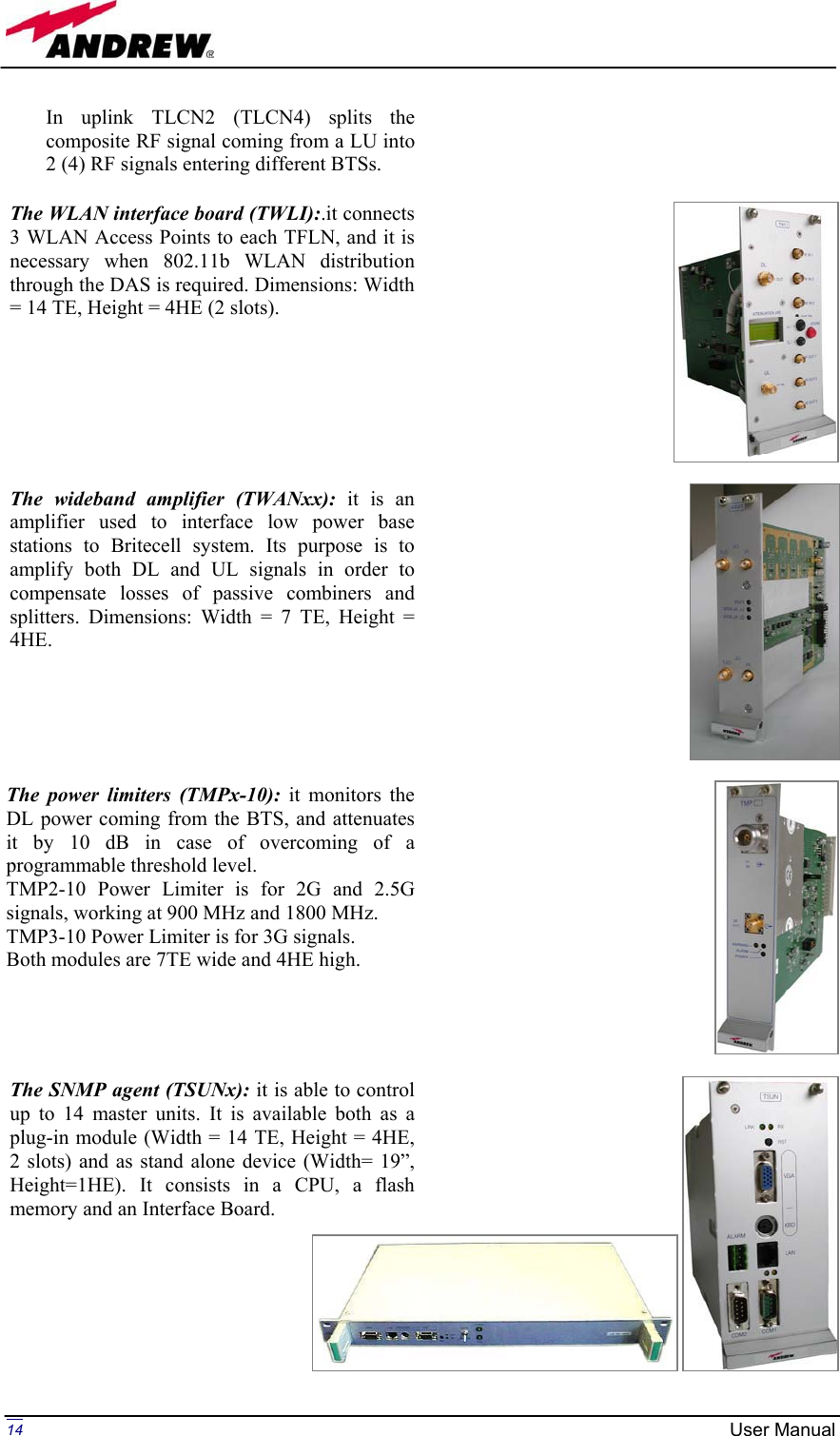 Page 14 of Andrew Wireless Innovations Group BCP-TFAM23 Model TFAM23 Downlink Booster User Manual MN024 04 rev3