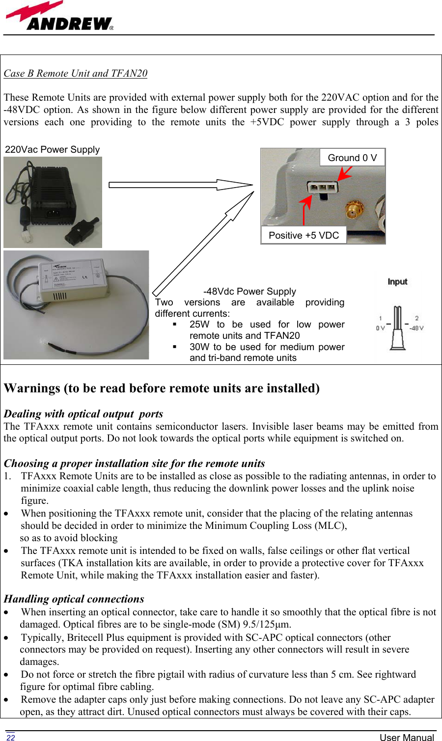 Page 22 of Andrew Wireless Innovations Group BCP-TFAM23 Model TFAM23 Downlink Booster User Manual MN024 04 rev3