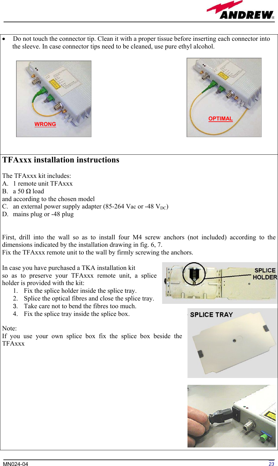 Page 23 of Andrew Wireless Innovations Group BCP-TFAM23 Model TFAM23 Downlink Booster User Manual MN024 04 rev3