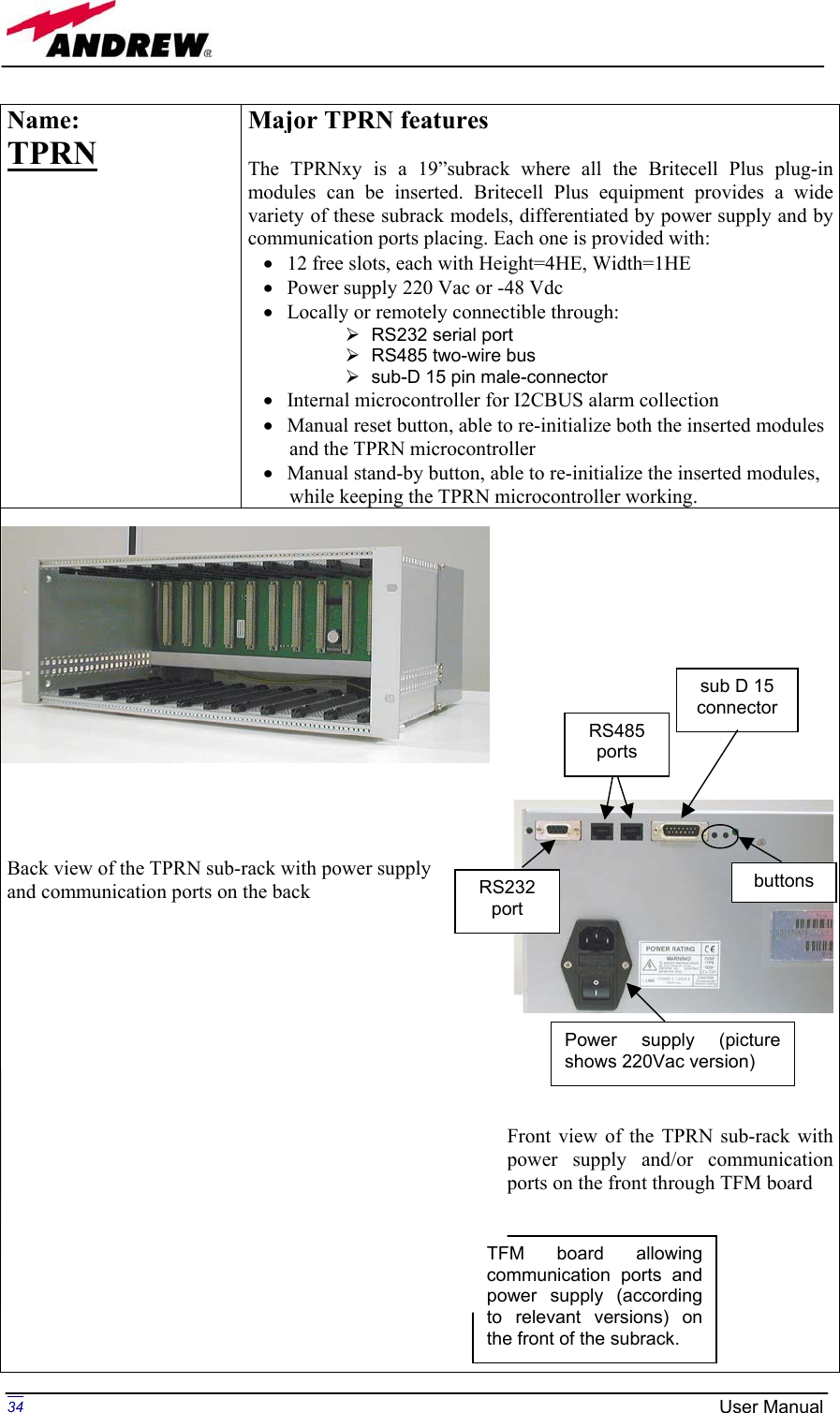 Page 34 of Andrew Wireless Innovations Group BCP-TFAM23 Model TFAM23 Downlink Booster User Manual MN024 04 rev3