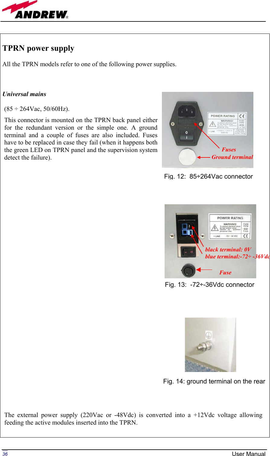 Page 36 of Andrew Wireless Innovations Group BCP-TFAM23 Model TFAM23 Downlink Booster User Manual MN024 04 rev3