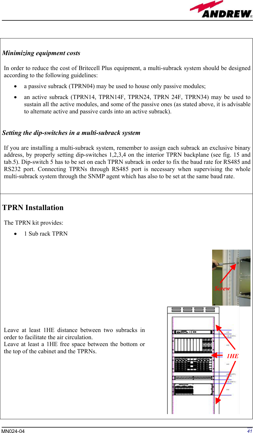 Page 41 of Andrew Wireless Innovations Group BCP-TFAM23 Model TFAM23 Downlink Booster User Manual MN024 04 rev3