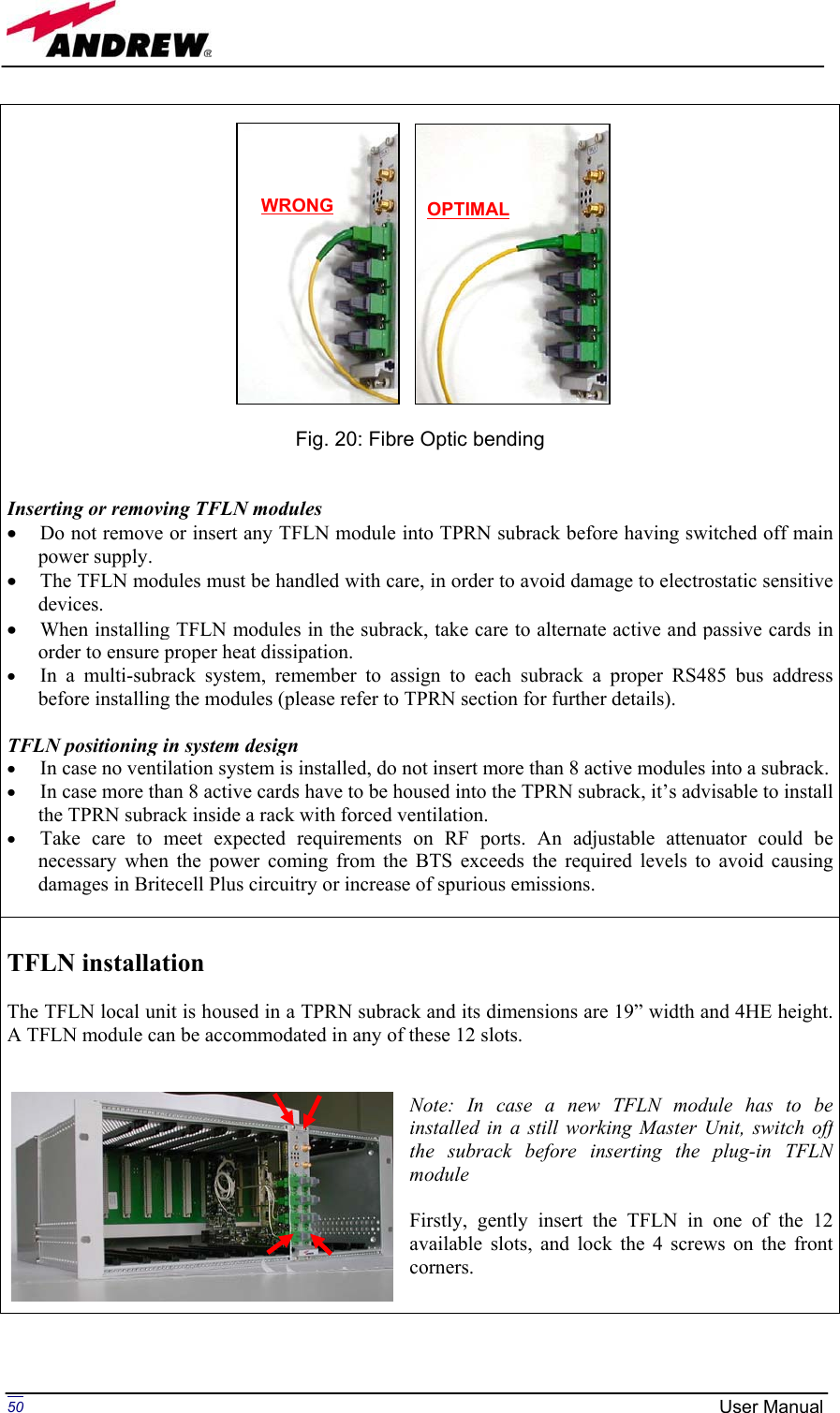 Page 50 of Andrew Wireless Innovations Group BCP-TFAM23 Model TFAM23 Downlink Booster User Manual MN024 04 rev3