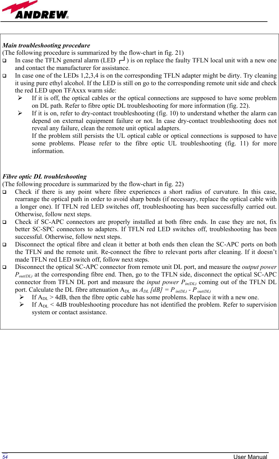 Page 54 of Andrew Wireless Innovations Group BCP-TFAM23 Model TFAM23 Downlink Booster User Manual MN024 04 rev3