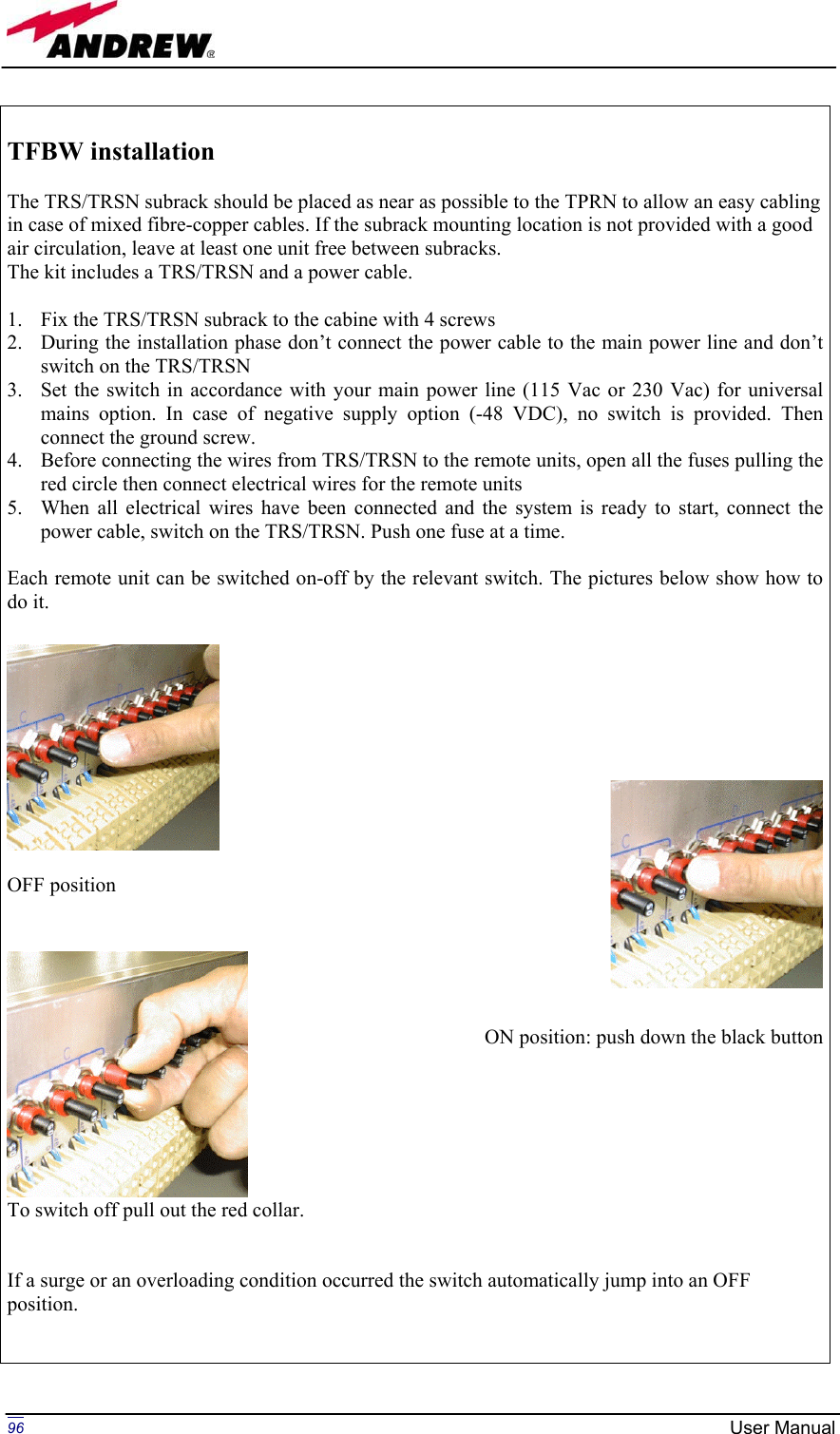 Page 96 of Andrew Wireless Innovations Group BCP-TFAM23 Model TFAM23 Downlink Booster User Manual MN024 04 rev3