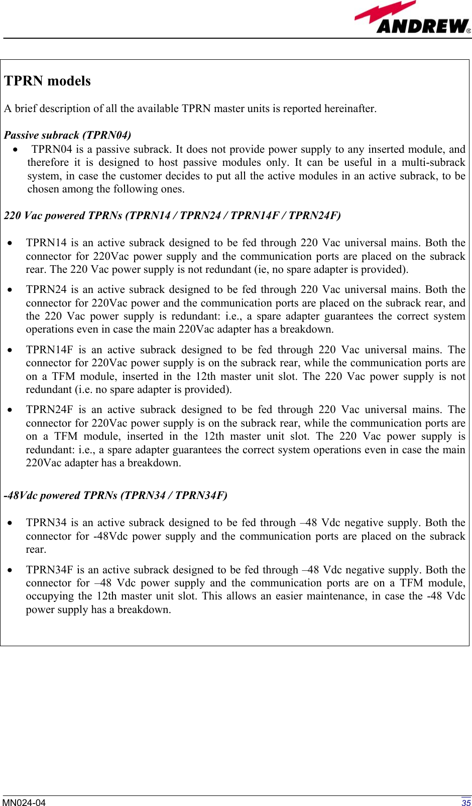 Page 10 of Andrew Wireless Innovations Group BCP-TFAM26 Model TFAM26 Downlink Booster User Manual 