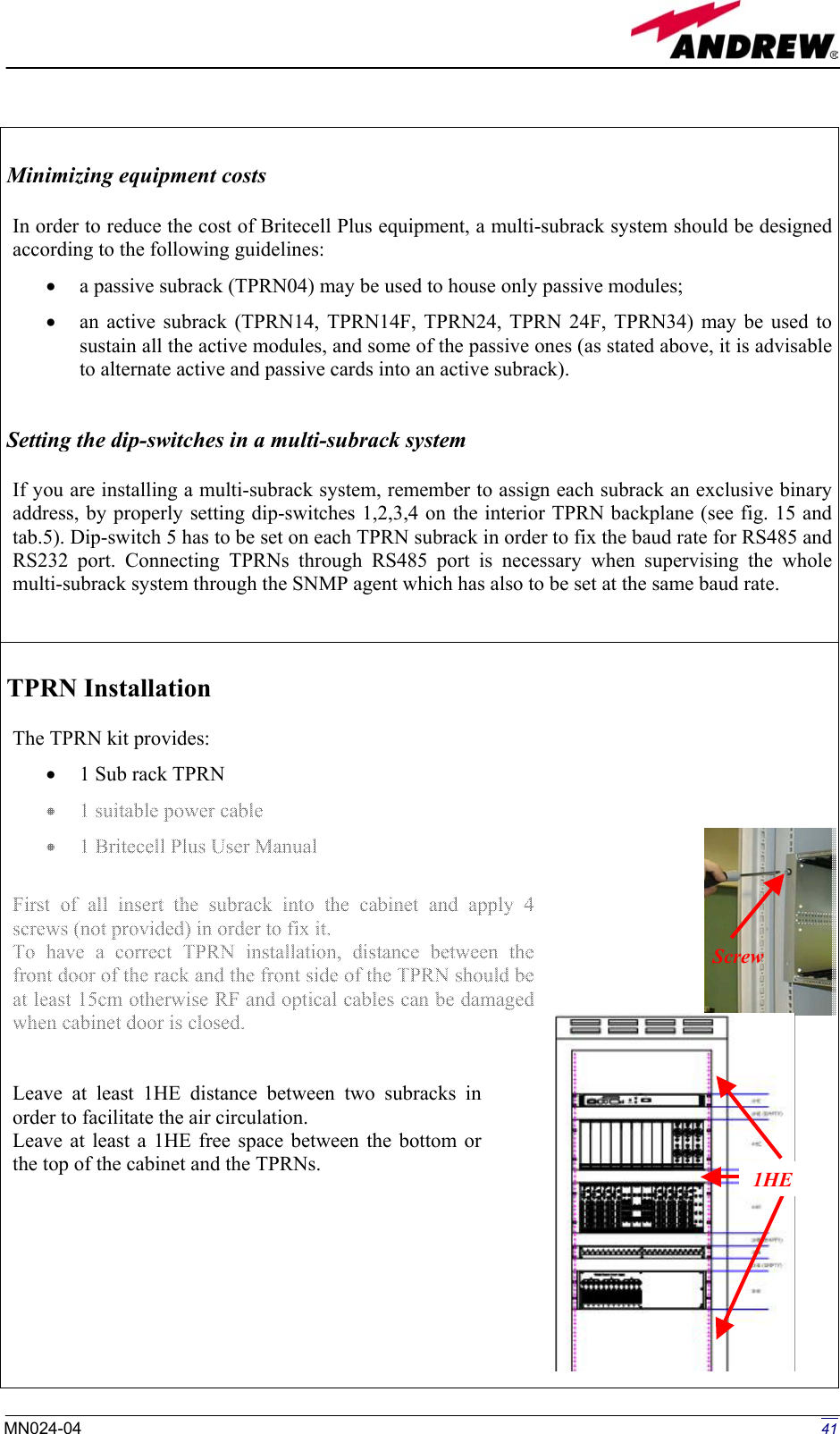 Page 16 of Andrew Wireless Innovations Group BCP-TFAM26 Model TFAM26 Downlink Booster User Manual 