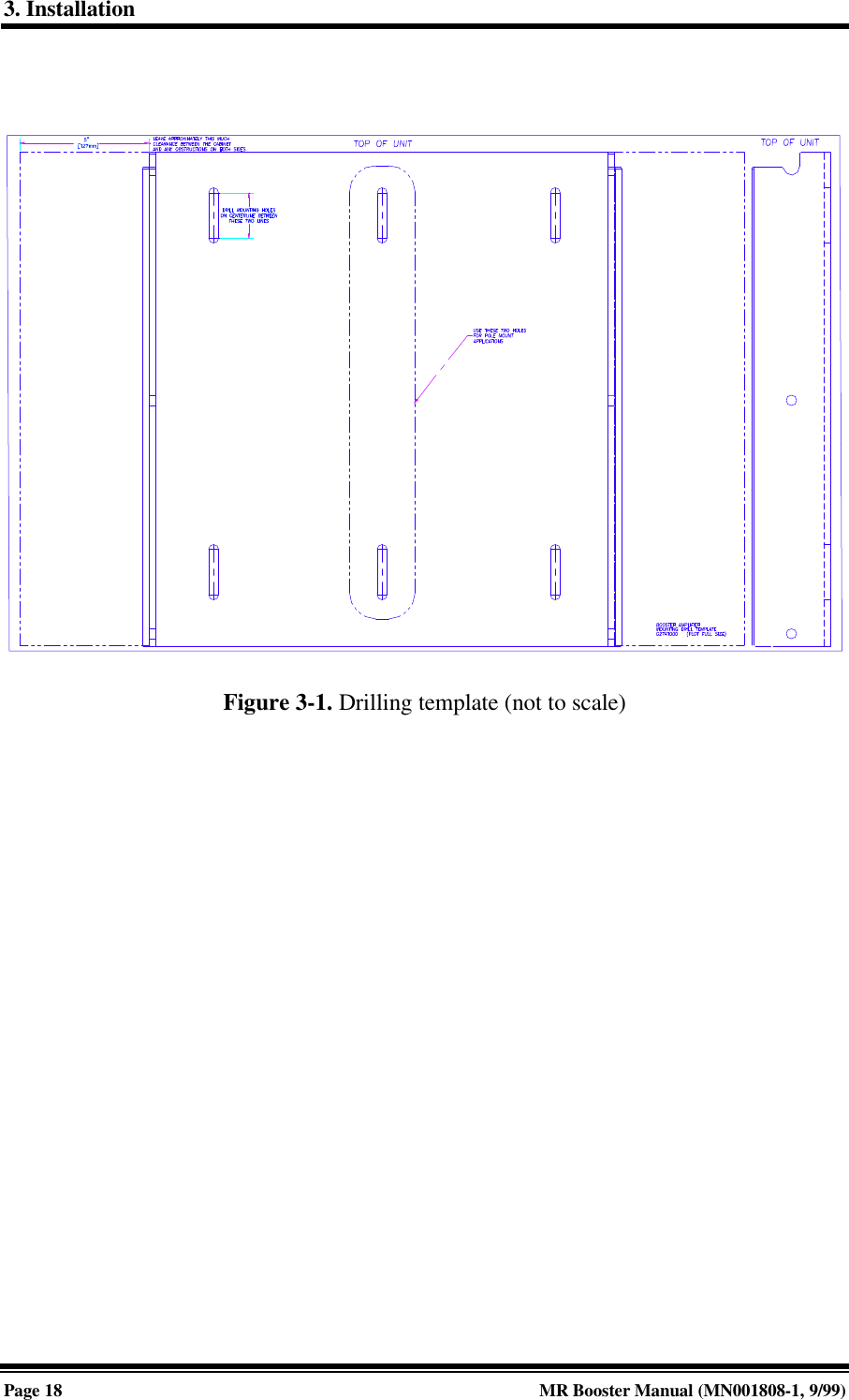 3. InstallationPage 18 MR Booster Manual (MN001808-1, 9/99)Figure 3-1. Drilling template (not to scale)