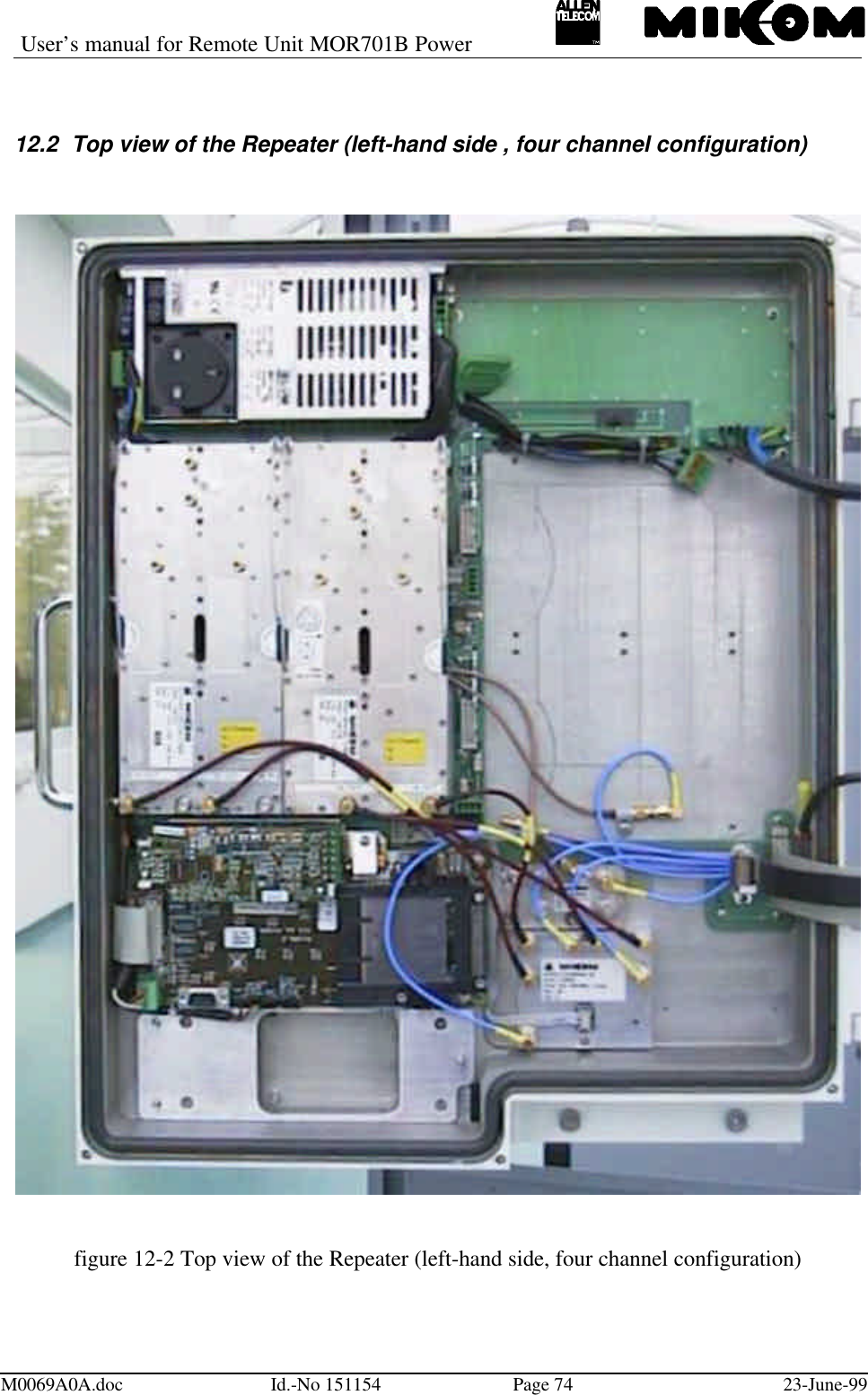 User’s manual for Remote Unit MOR701B PowerM0069A0A.doc Id.-No 151154 Page 74 23-June-9912.2 Top view of the Repeater (left-hand side , four channel configuration)figure 12-2 Top view of the Repeater (left-hand side, four channel configuration)