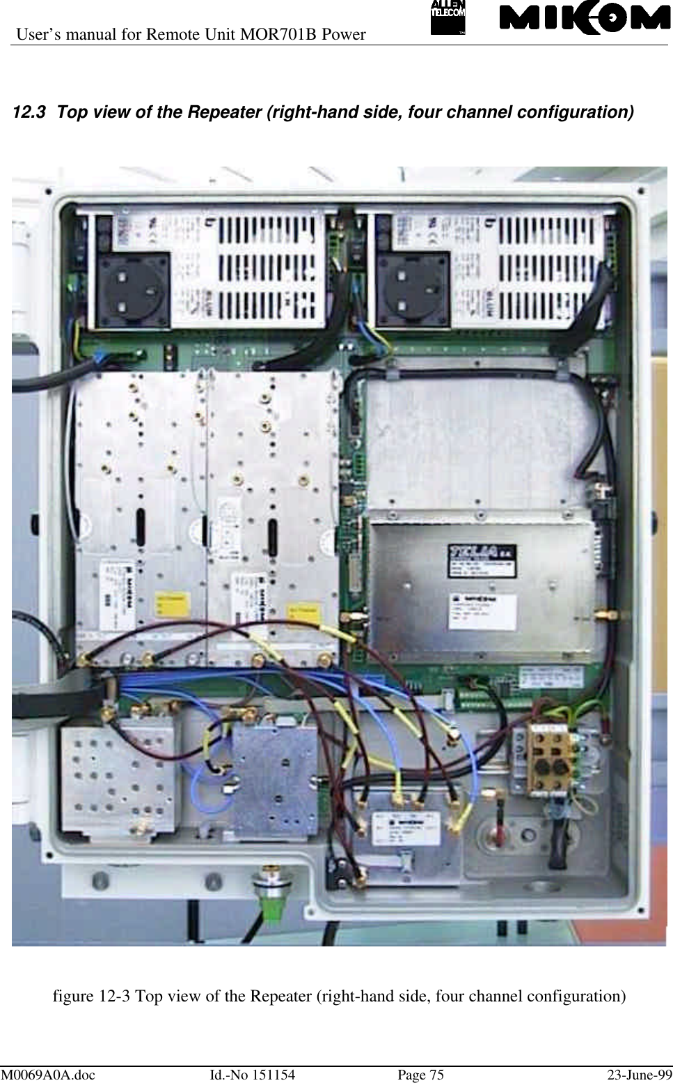 User’s manual for Remote Unit MOR701B PowerM0069A0A.doc Id.-No 151154 Page 75 23-June-9912.3 Top view of the Repeater (right-hand side, four channel configuration)figure 12-3 Top view of the Repeater (right-hand side, four channel configuration)