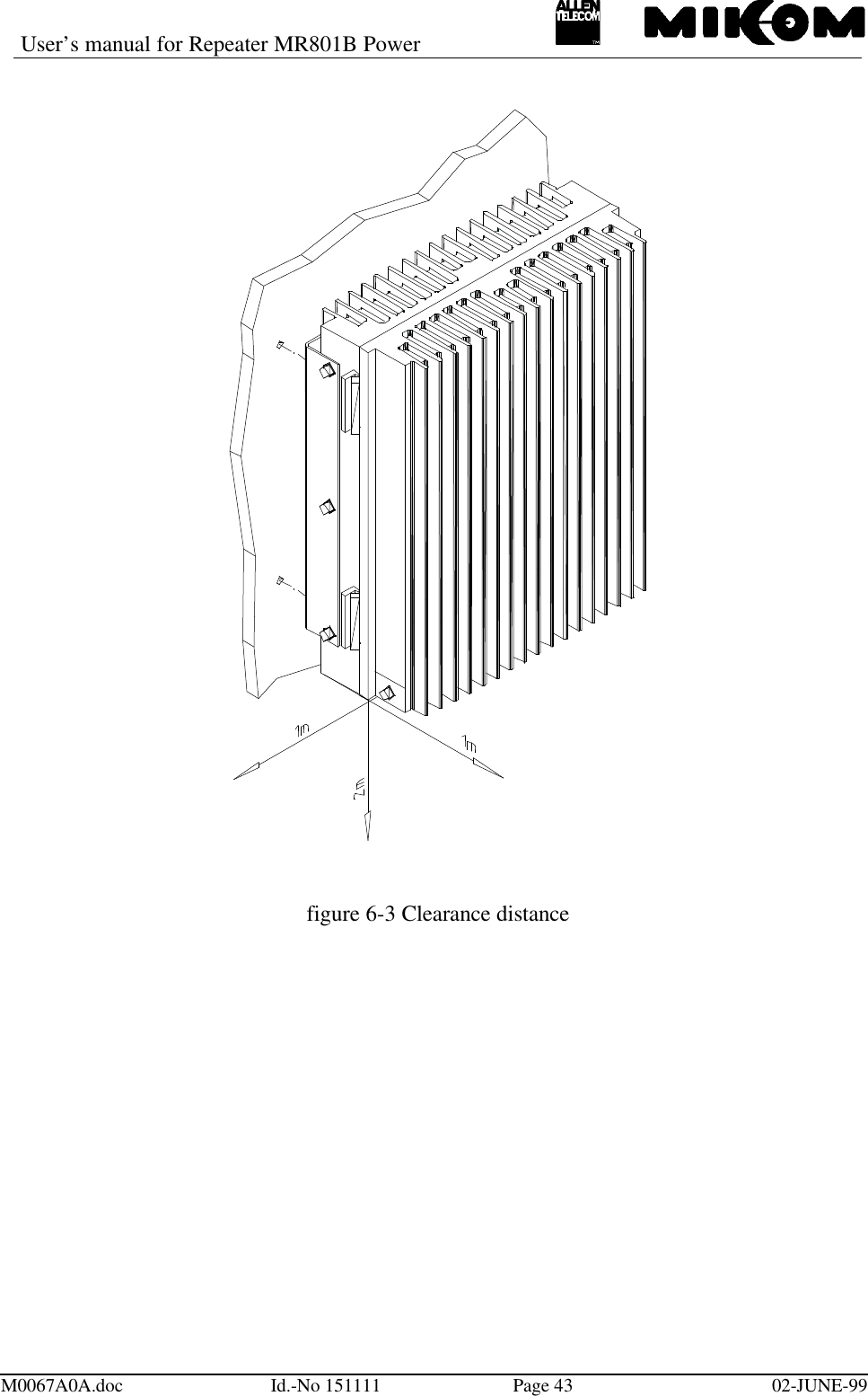 User’s manual for Repeater MR801B PowerM0067A0A.doc Id.-No 151111 Page 43 02-JUNE-99figure 6-3 Clearance distance