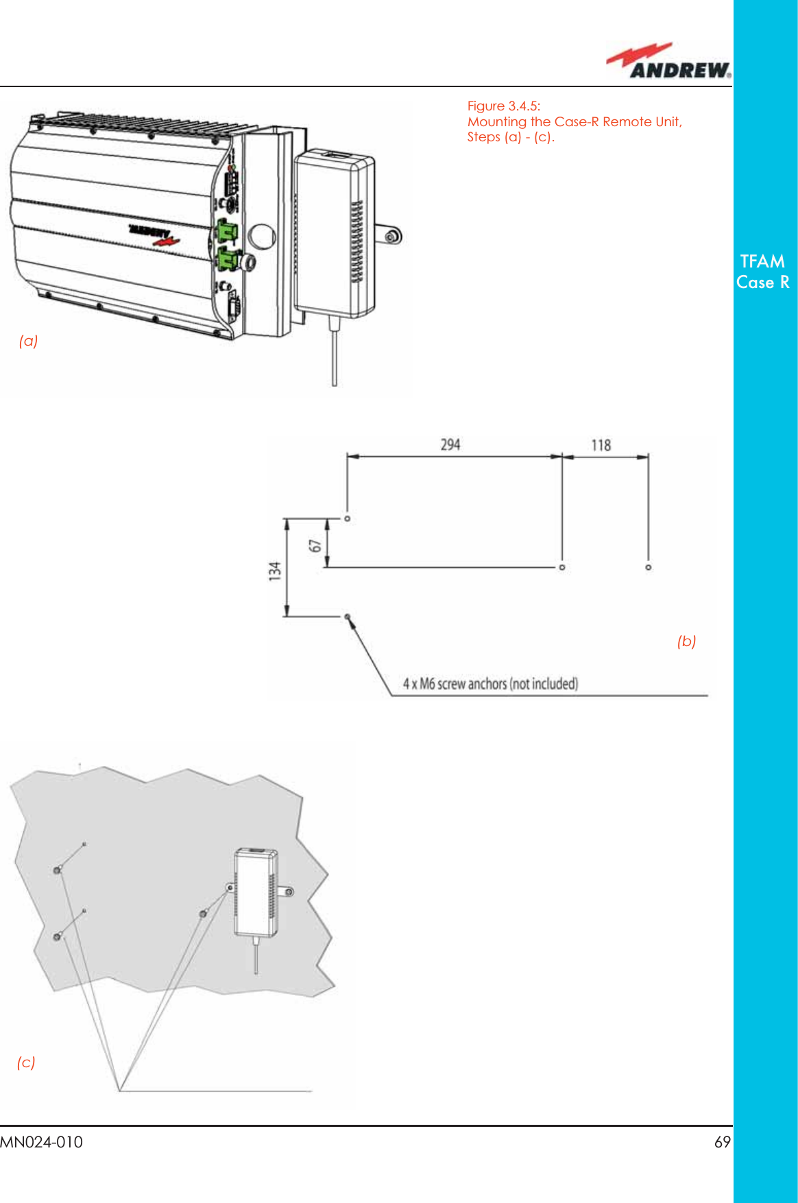 69MN024-010TFAMCase R(a)(b)(c)Figure 3.4.5:Mounting the Case-R Remote Unit, Steps (a) - (c).