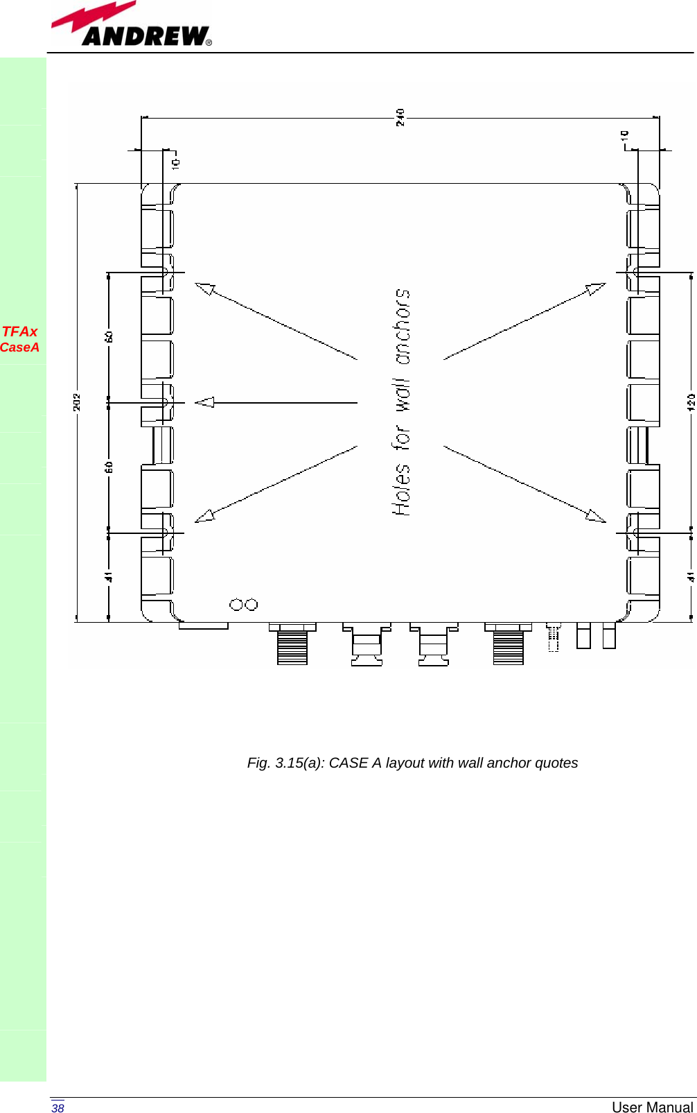   38  User Manual               TFAx CaseA               Fig. 3.15(a): CASE A layout with wall anchor quotes 