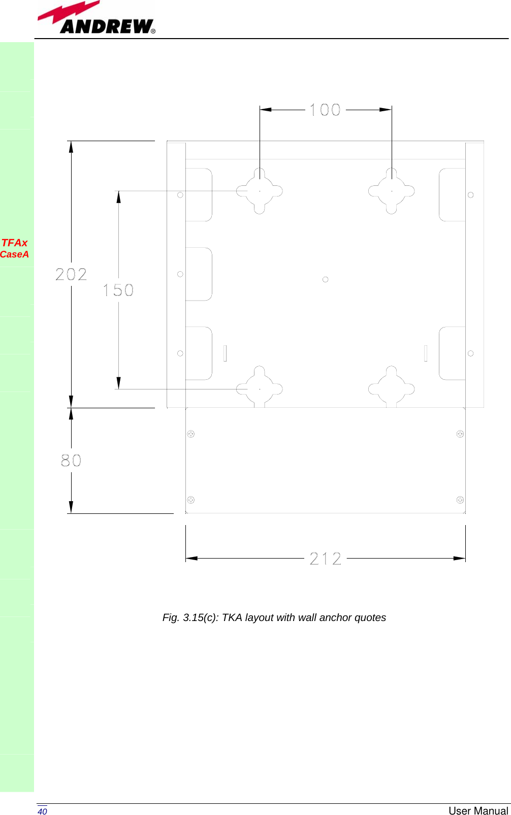   40  User Manual                                                              TFAx CaseA               Fig. 3.15(c): TKA layout with wall anchor quotes 