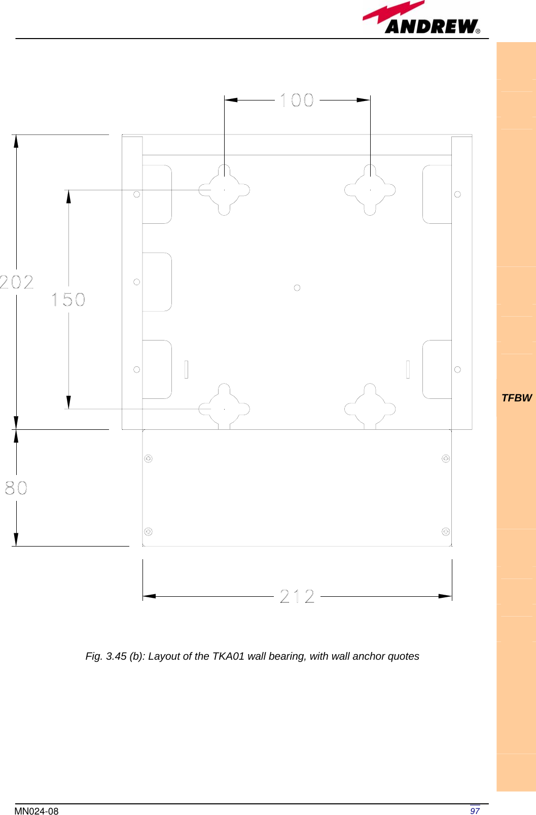   97MN024-08                                TFBW          Fig. 3.45 (b): Layout of the TKA01 wall bearing, with wall anchor quotes 