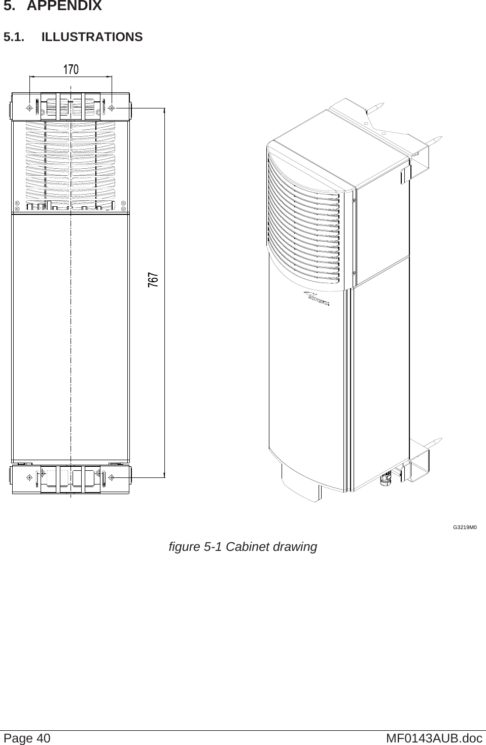  5.  APPENDIX 5.1.  ILLUSTRATIONS  G3219M0  figure 5-1 Cabinet drawing    Page 40  MF0143AUB.doc 