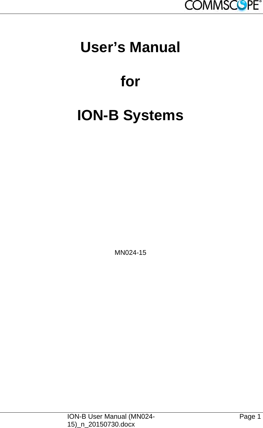     ION-B User Manual (MN024-15)_n_20150730.docx  Page 1  User’s Manual  for  ION-B Systems                 MN024-15   