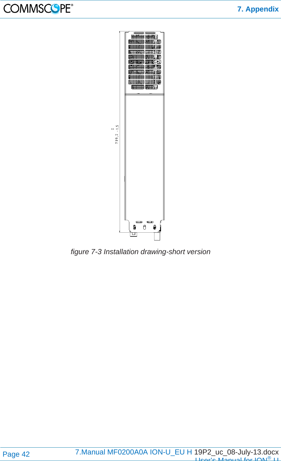  7. Appendix Page 42  7.Manual MF0200A0A ION-U_EU H 19P2_uc_08-July-13.docx  User’s Manual for ION®U  figure 7-3 Installation drawing-short version   
