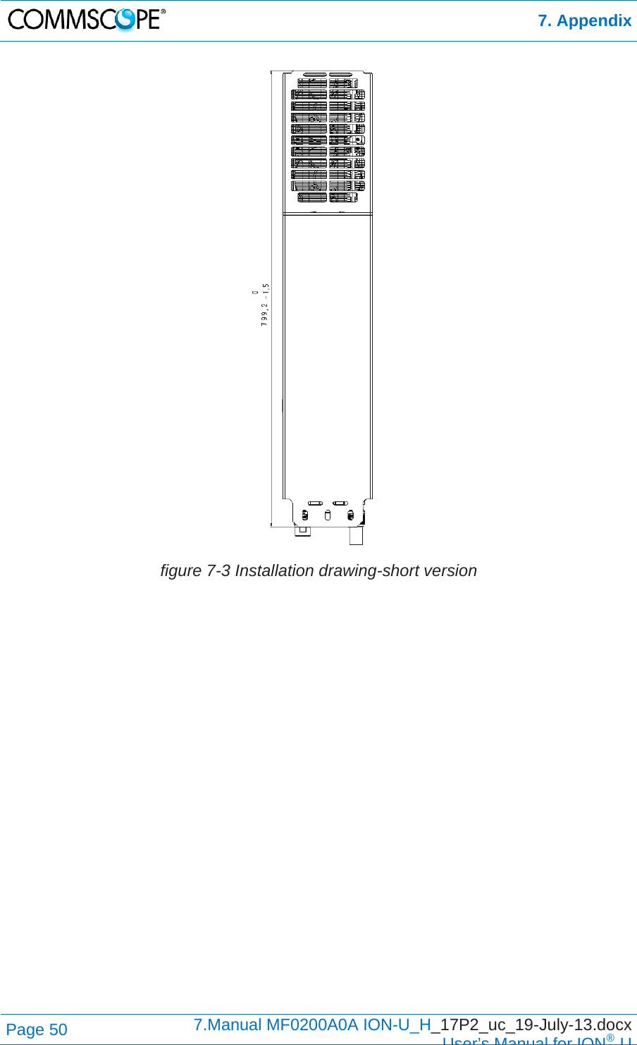  7. Appendix Page 50  7.Manual MF0200A0A ION-U_H_17P2_uc_19-July-13.docx  User’s Manual for ION®U  figure 7-3 Installation drawing-short version     