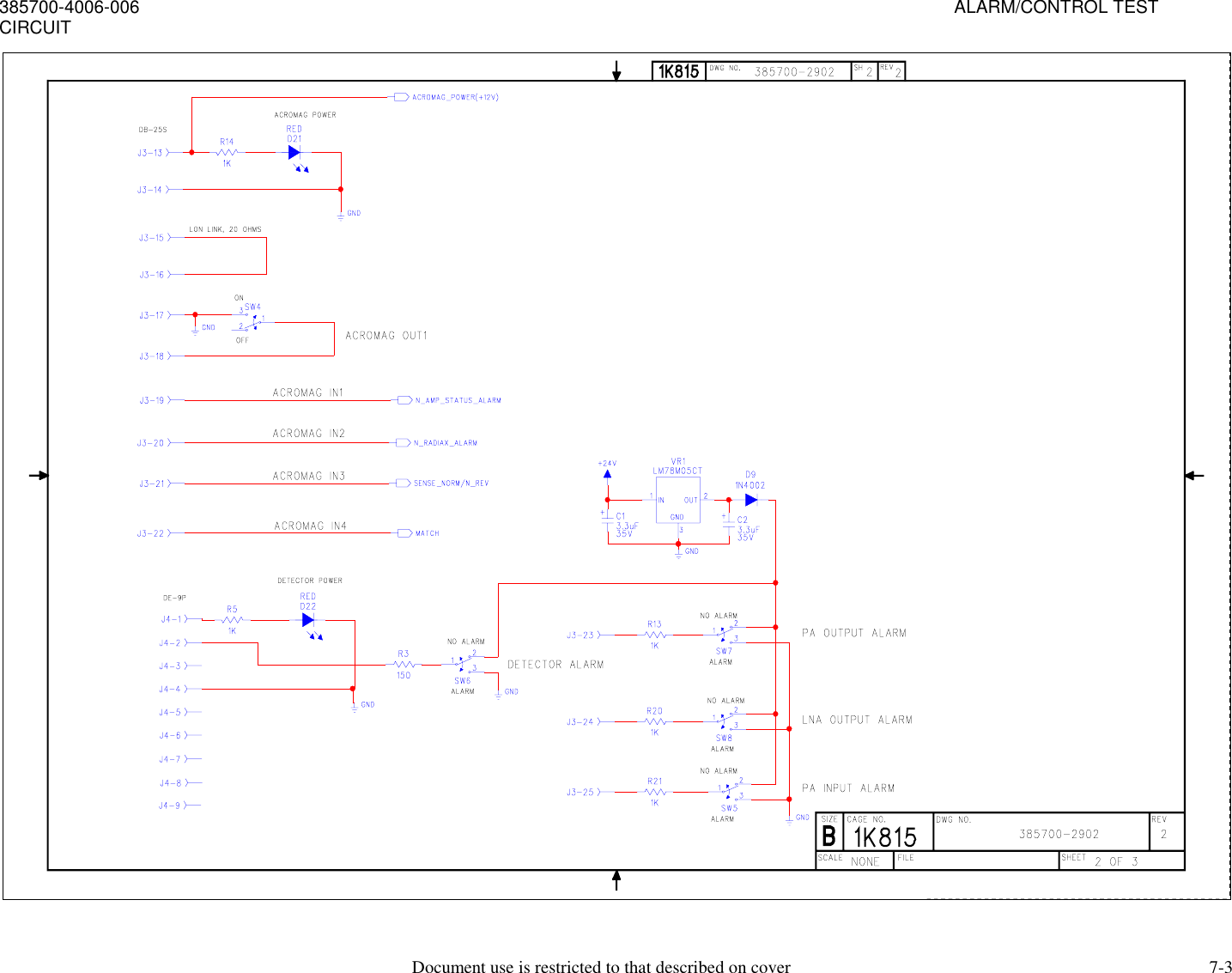 385700-4006-006                                                                                                                                                                     ALARM/CONTROL TESTCIRCUITDocument use is restricted to that described on cover 7-3