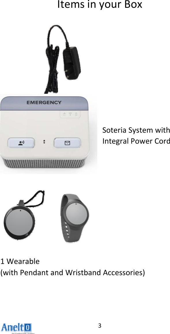 3ItemsinyourBoxSoteriaSystemwithIntegralPowerCord1Wearable(withPendantandWristbandAccessories)