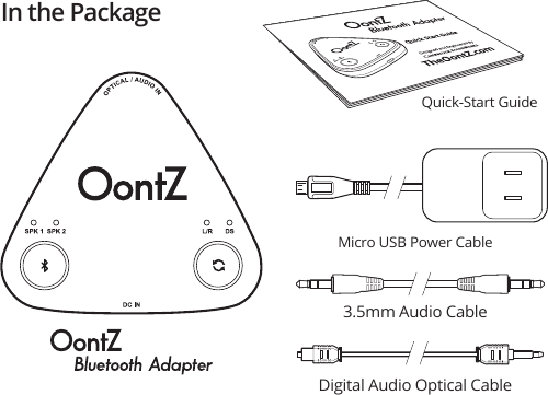 In the PackageQuick-Start GuideMicro USB Power Cable3.5mm Audio CableDigital Audio Optical Cable