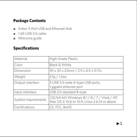 Page 2 of 8 - Anker  Instruction Manual 22B1D753B82EA9F 68ANHUB-U3E1A