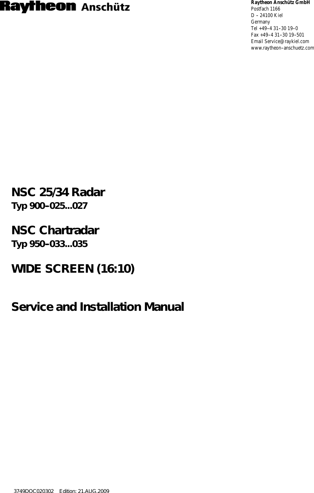 Page 1 of Anschuetz High Seas 9RAN-SUR-25U Marine Radar User Manual Titel