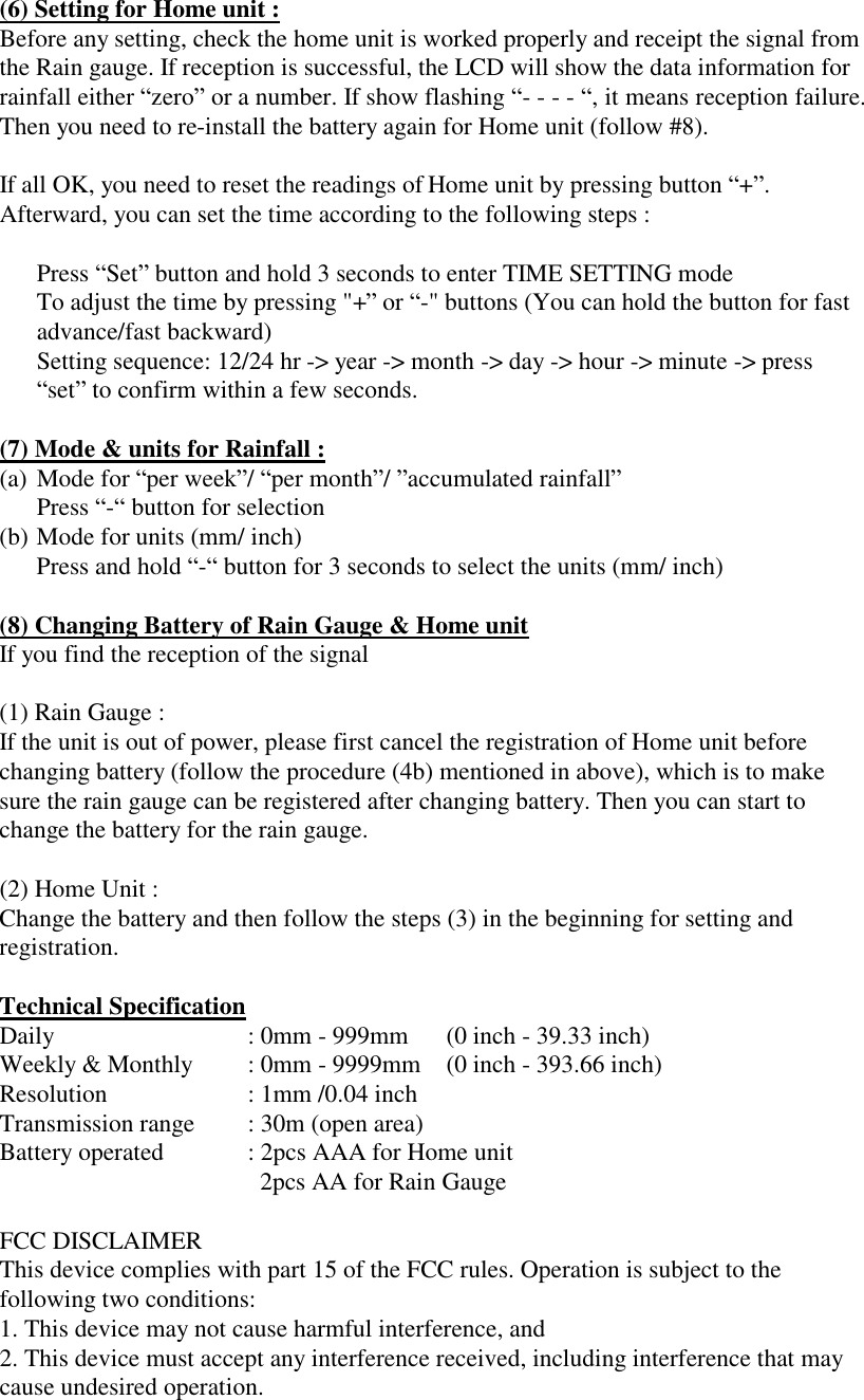 Ansen Electronics Co W064 Wireless Rain Gauge User Manual W063 64