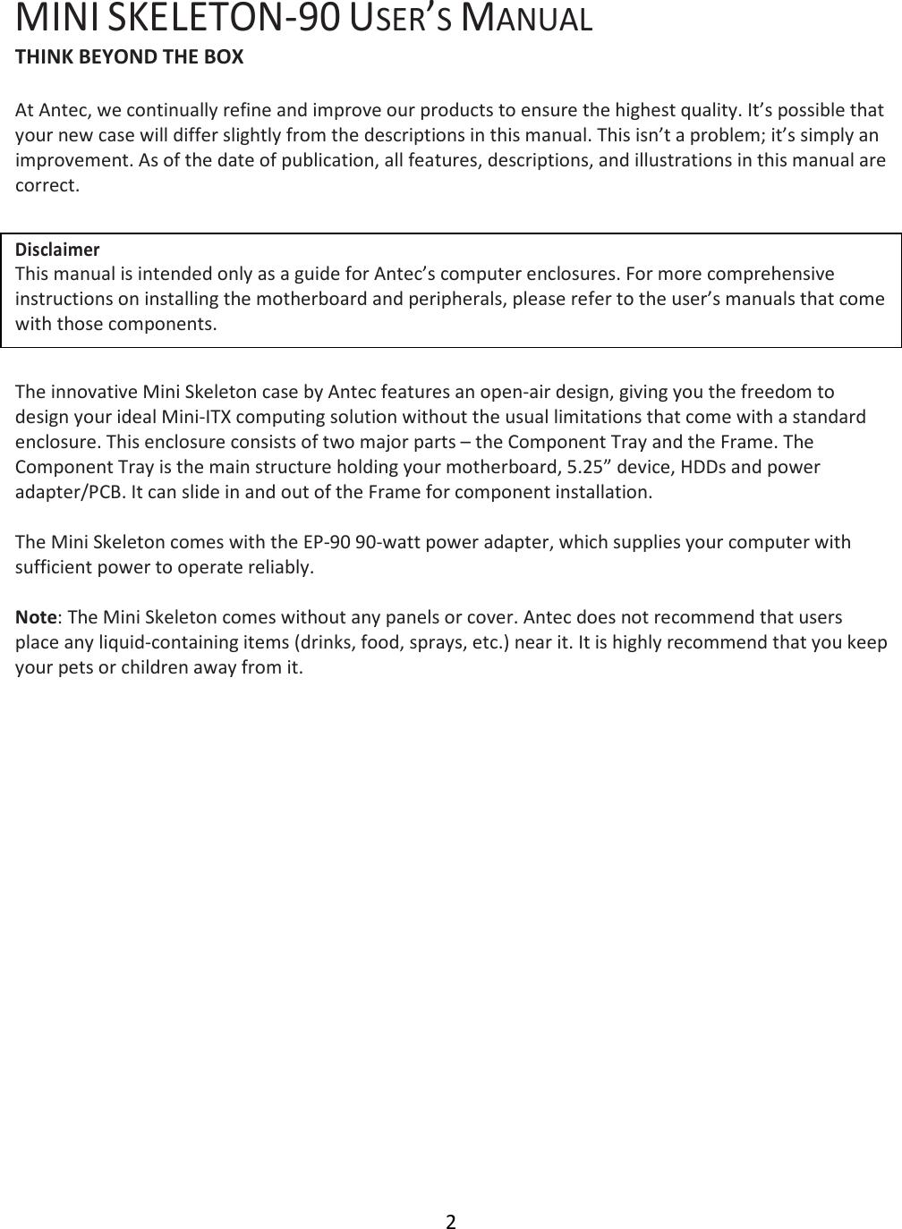 Page 3 of 12 - Antec Antec-Mini-Skeleton-90-Users-Manual Mini Skeleton-90 Manual_EN