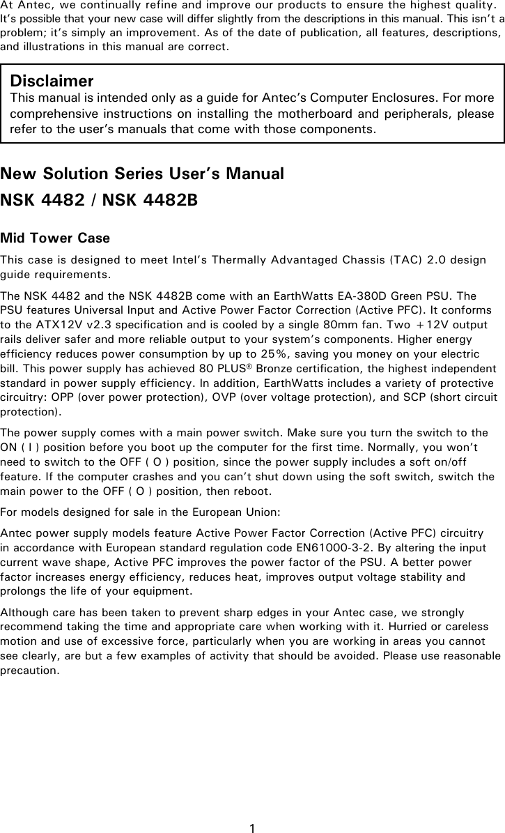 Page 3 of 10 - Antec Antec-Nsk-4482-Users-Manual-  Antec-nsk-4482-users-manual