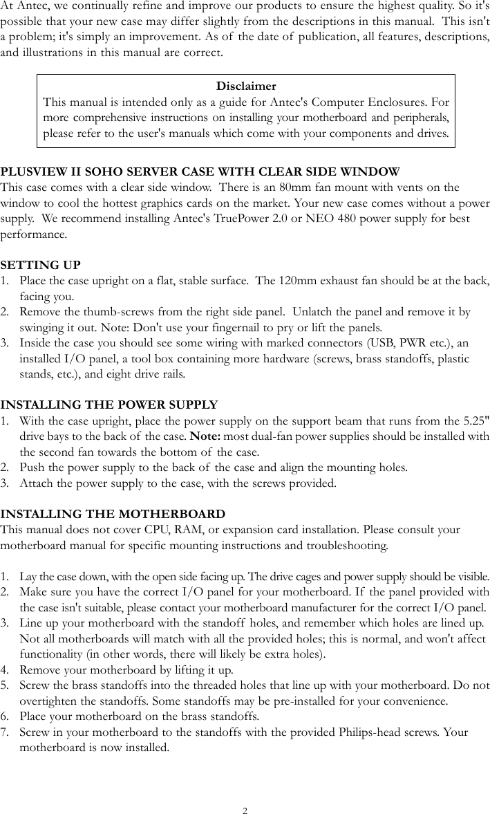 Page 2 of 7 - Antec Antec-Plus-View-Ii-Users-Manual- Plusview_Int_change Antec-plus-view-ii-users-manual