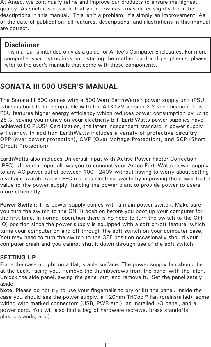Page 2 of 7 - Antec Antec-Sonata-Iii-500-Users-Manual- Sonata III 500_102307  Antec-sonata-iii-500-users-manual