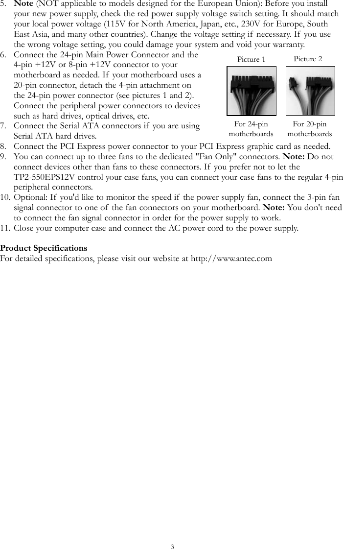 Page 3 of 4 - Antec Antec-Truepower-Tp2-550Eps12V-Users-Manual- TPII550EPS_Int_change Antec-truepower-tp2-550eps12v-users-manual