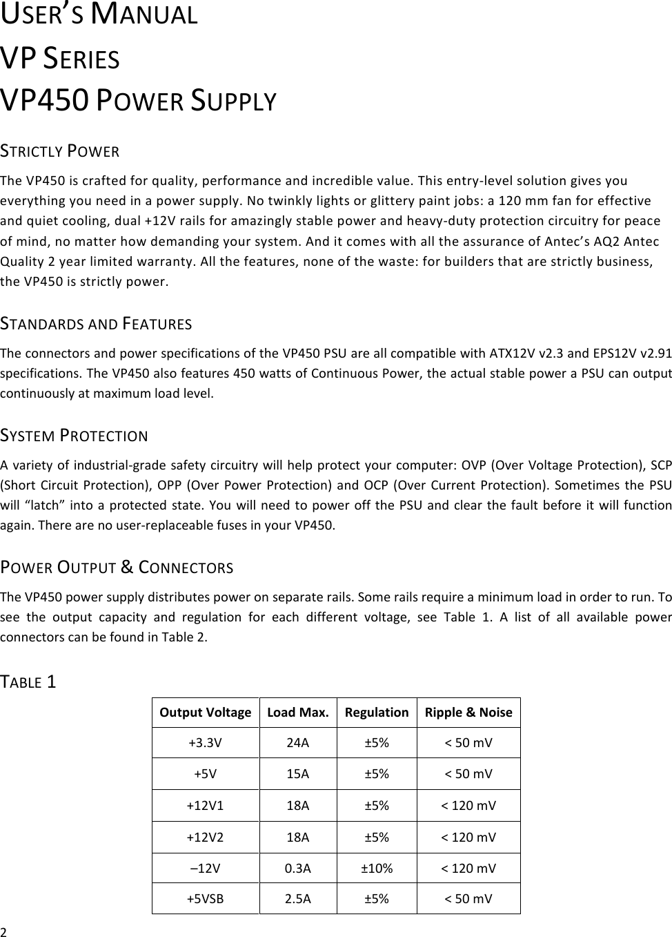 Page 2 of 6 - Antec Antec-Vp450-Users-Manual VP450 Manual_EN