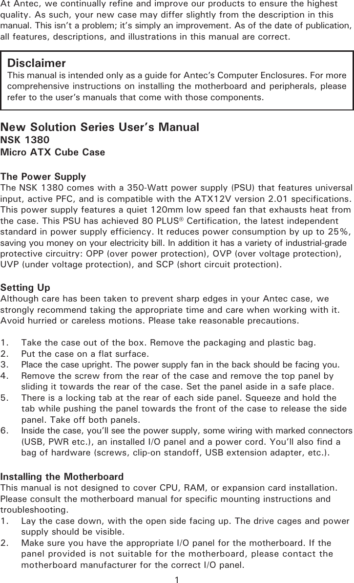 Page 2 of 6 - Antec NSK 1380 NSK1380_manual User Manual To The 44941ac5-069a-469a-ad1e-5b4dde83a3ec