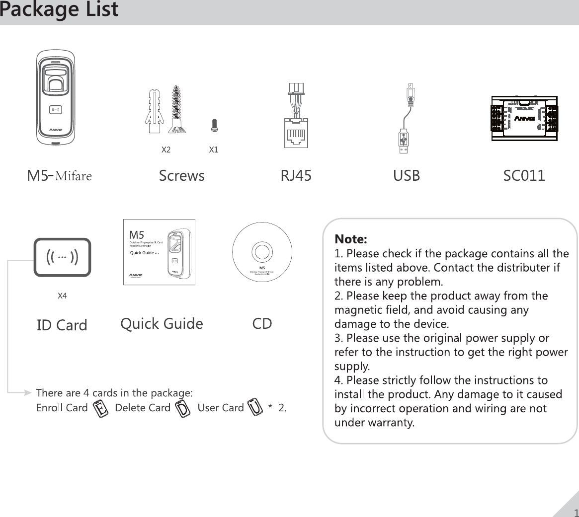Page 2 of Anviz Technology M5-MIFARE Outdoor Fingerprint RFID Access Controller User Manual 