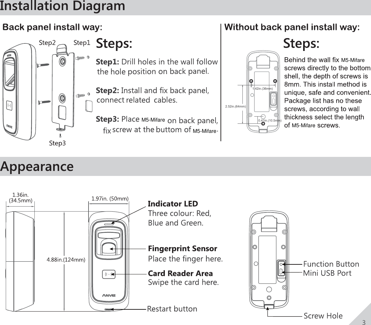 Page 4 of Anviz Technology M5-MIFARE Outdoor Fingerprint RFID Access Controller User Manual 