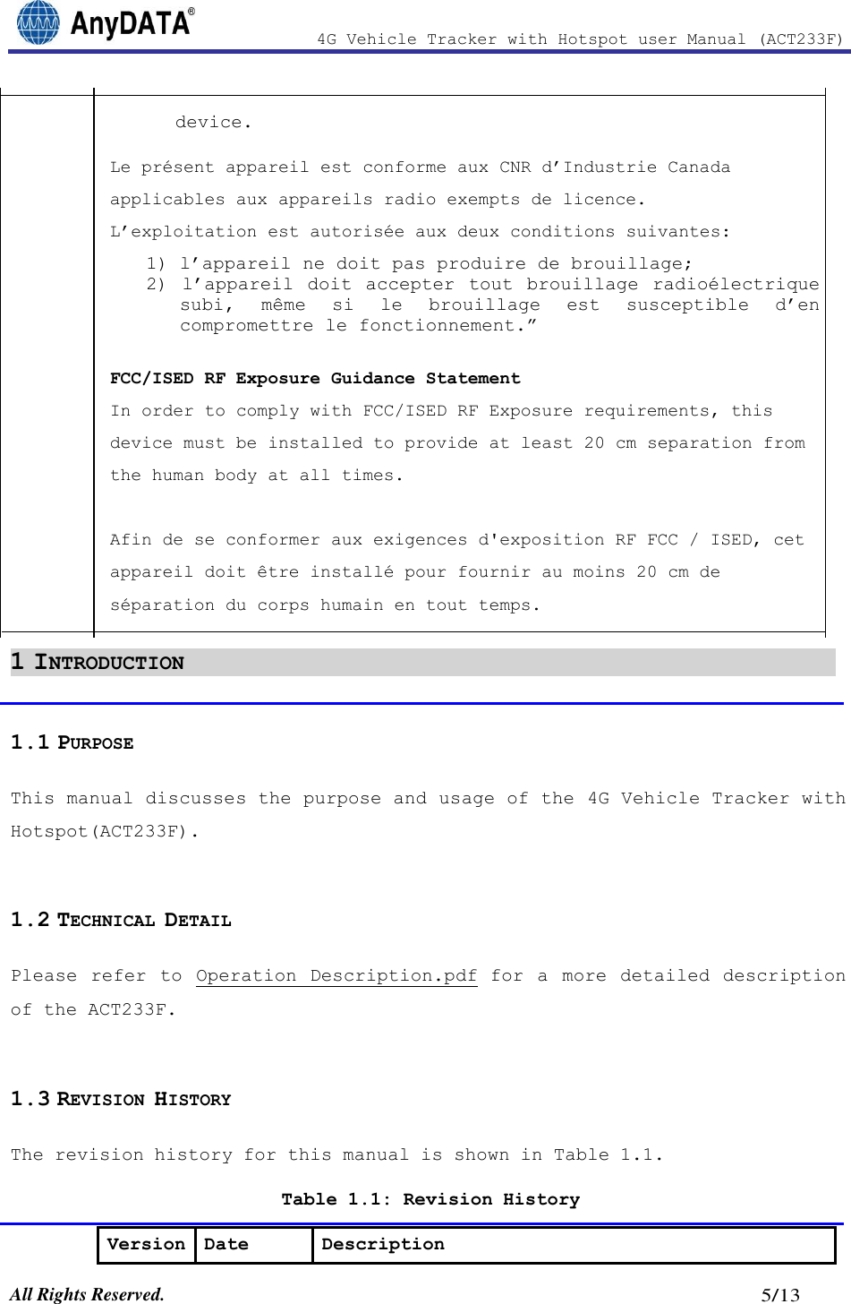 Page 5 of AnyDATA ACT233F 4G Vehicle Tracker with Hotspot User Manual 