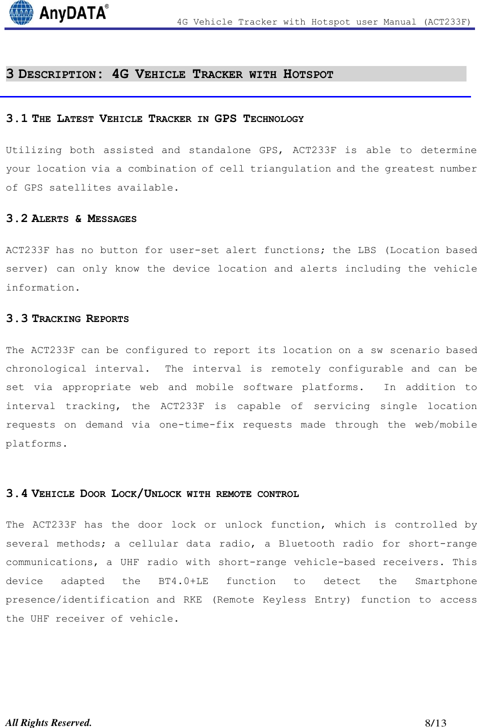 Page 8 of AnyDATA ACT233F 4G Vehicle Tracker with Hotspot User Manual 